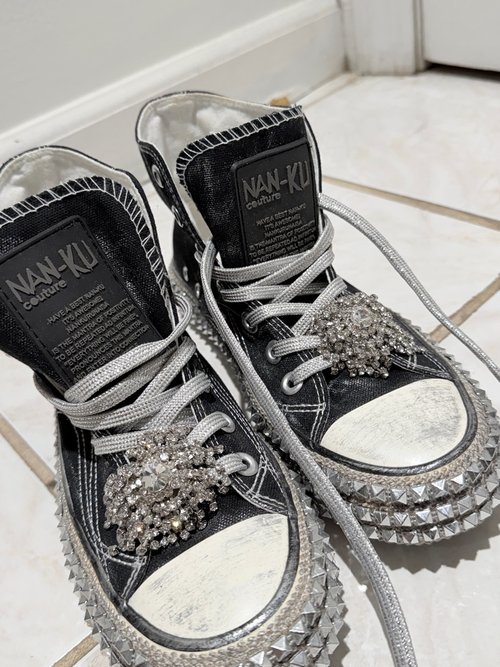 Nan-Ku Couture Black Embellished High-Top Sneakers